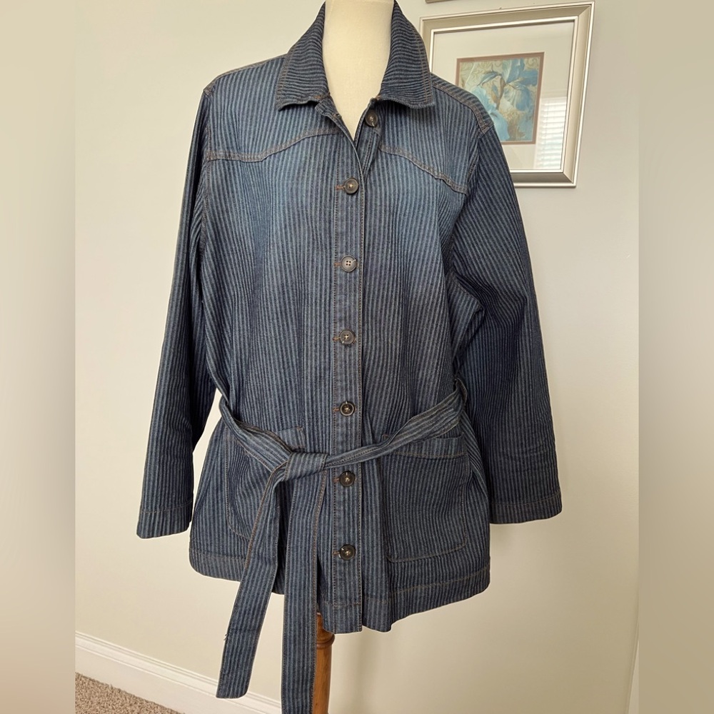 Diane Gilman DG2 women plus size 2X Blue striped denim jacket